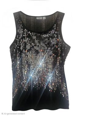 Cato Black & Silver Sequin Tank Top Size Medium